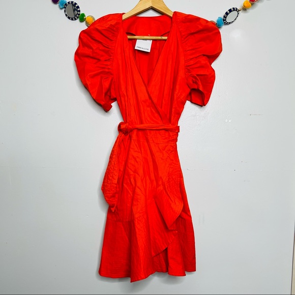 C/MEO COLLECTIVE motivations' Puff Sleeve Ruffle Hem Wrap Dress In Red - Picture 8 of 8